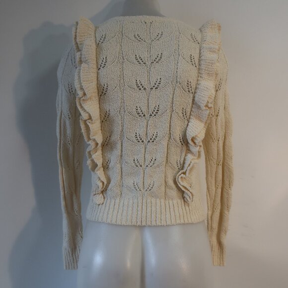 Womens LoveShackFancy Kennie Cream Double Bows  Ruffled Trim Sweater XS - Picture 9 of 11